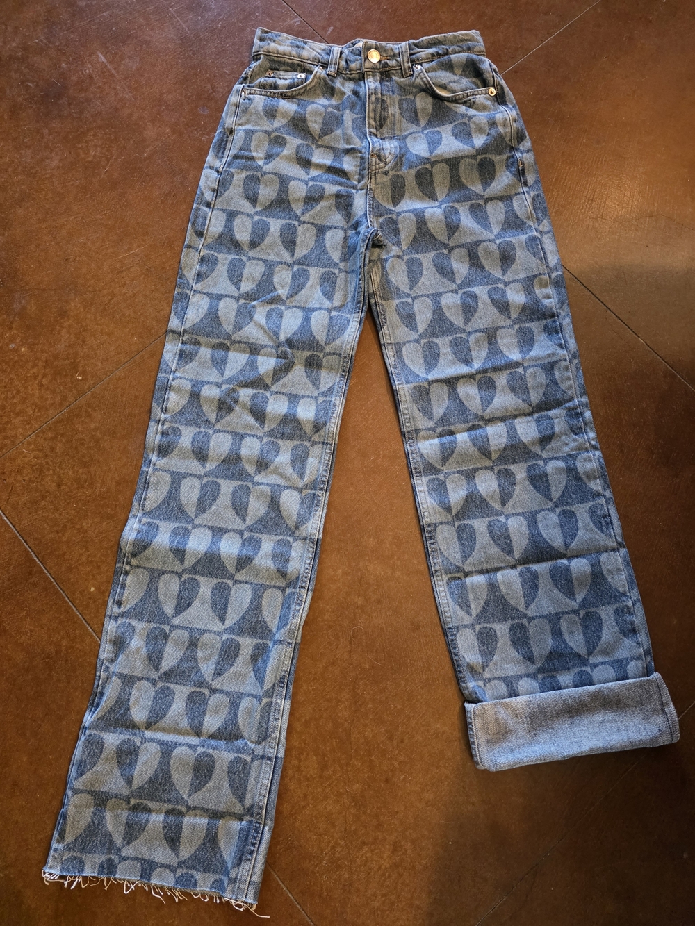 Pull&Bear Heart Pattern High-Waist Wide-Leg Jeans